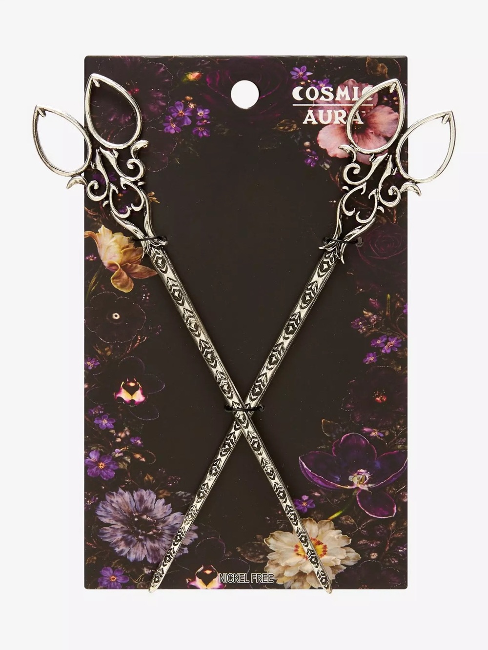 NWT Cosmia Aura Silver Scissors Hair Sticks Nickel Free